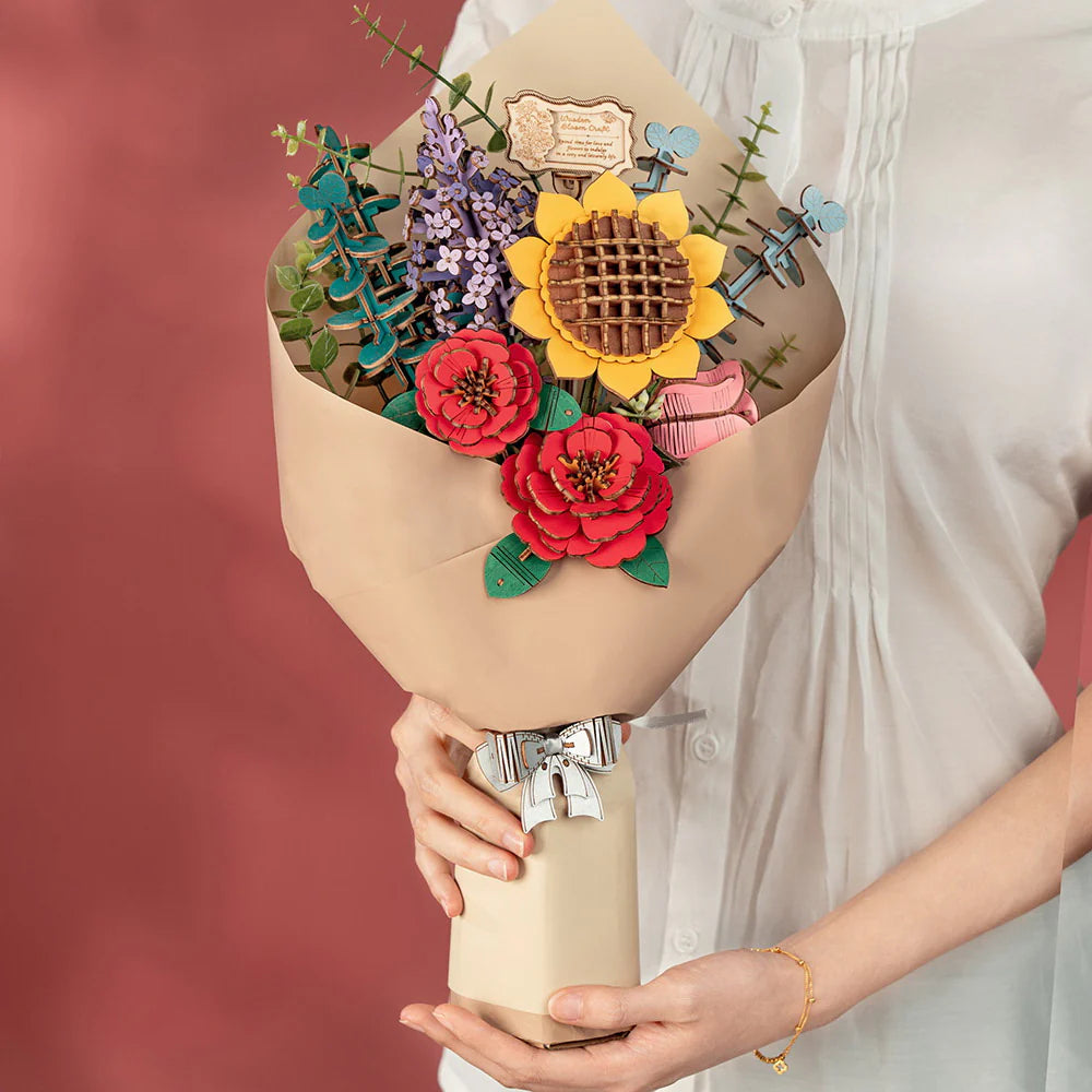 Puzzel 3D Houten bloemenboeket-12