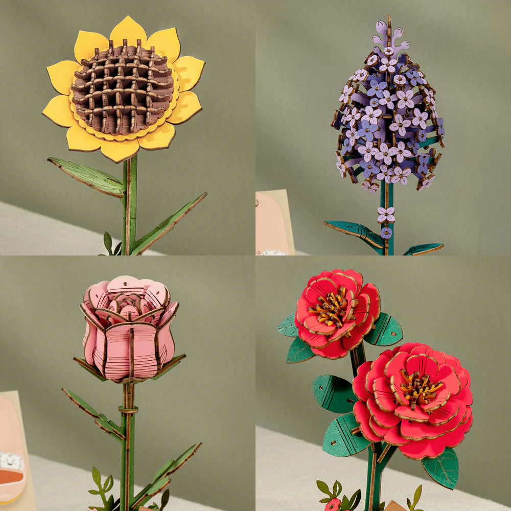 Puzzel 3D Houten bloemenboeket-8