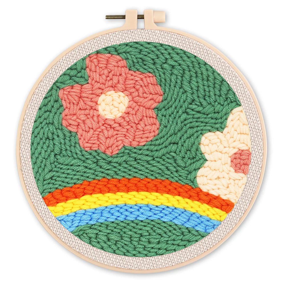 Punch Needle-bloemen en regenboog