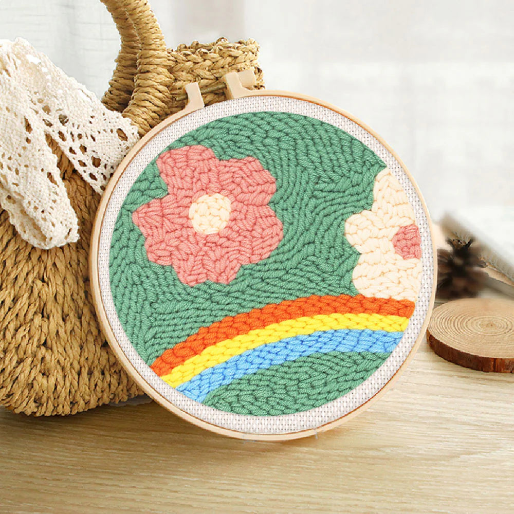 Punch Needle-bloemen en regenboog