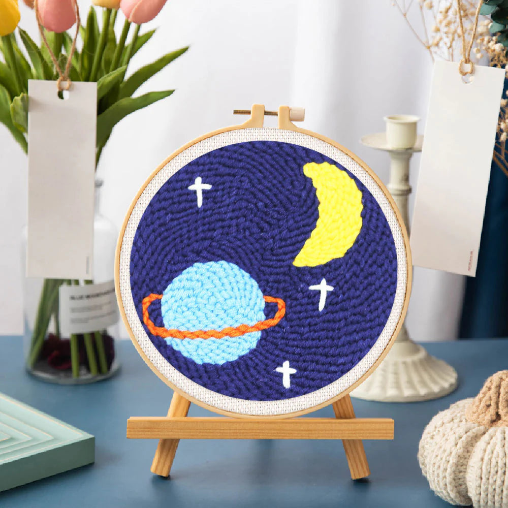 Punch Needle Sterrenmaan en Saturnus