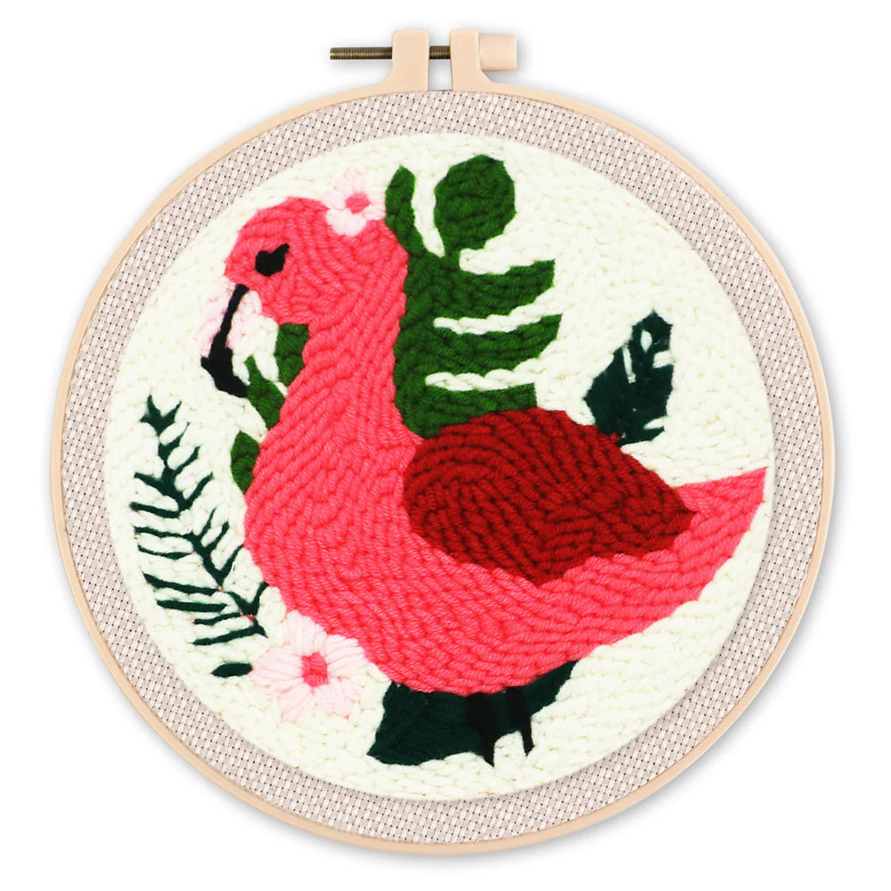 Punch Needle Flamingo en gebladerte