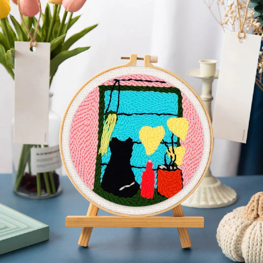 Punch Needle Kat in het raam