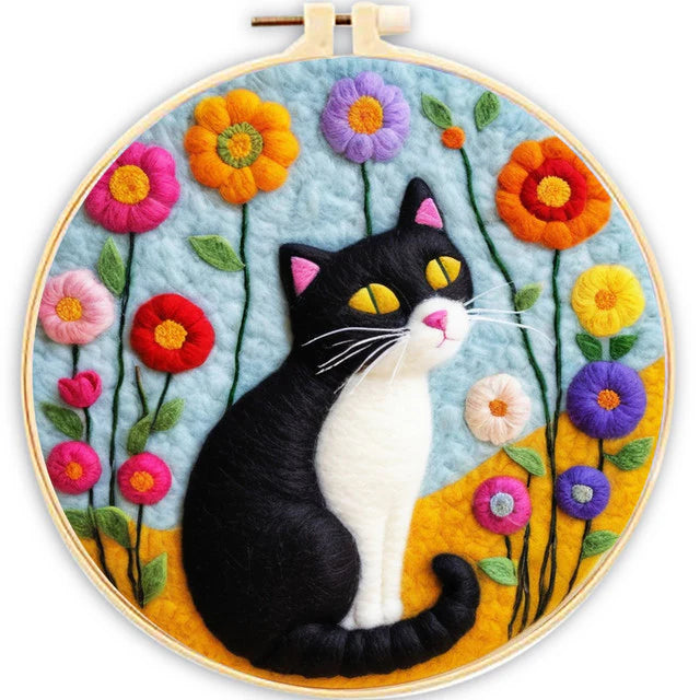 Kit Naaldvilten &#8211; Kat met Gekleurde Bloemen