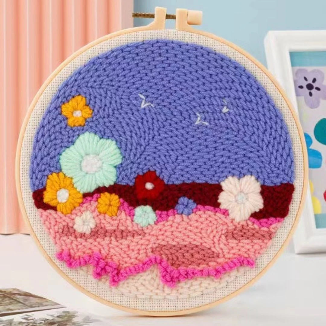 Punch Naald Bloemen en vogels in de lucht