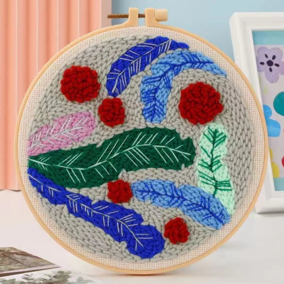 Punch Naald Rode bloemen en veren