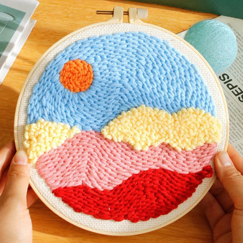 Punch Needle Landschap Zon en blauwe lucht