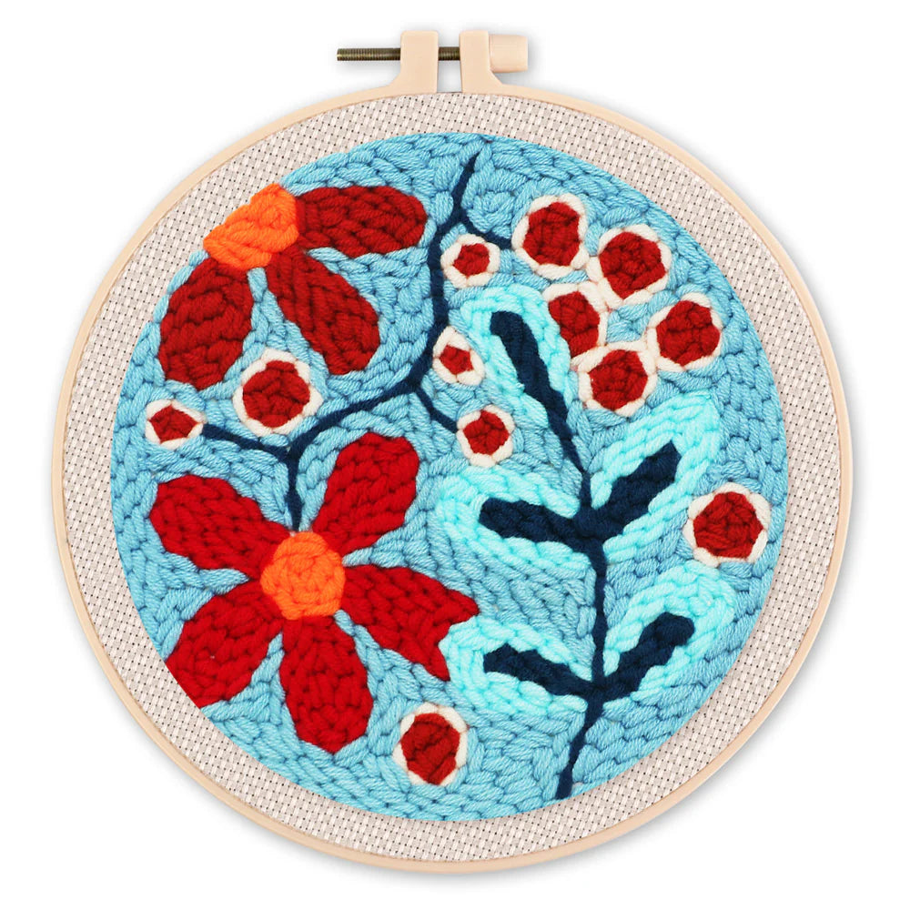 Punch Needle-explosie van rode bloemen