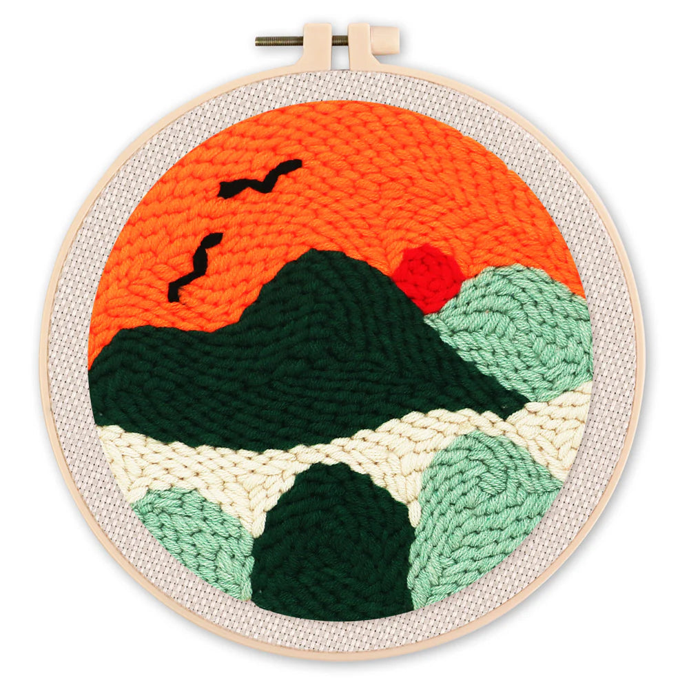 Punch Needle-landschap bij zonsondergang