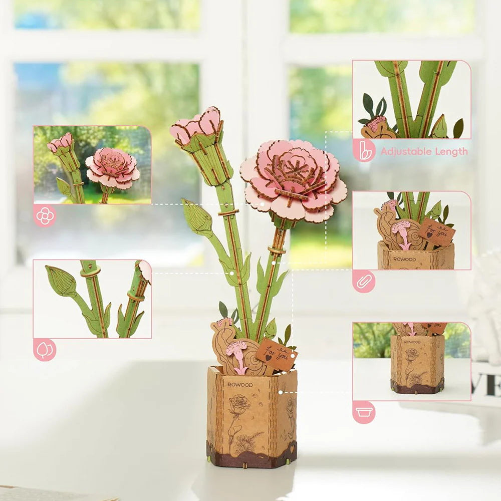 Puzzel 3D Roze anjer-8