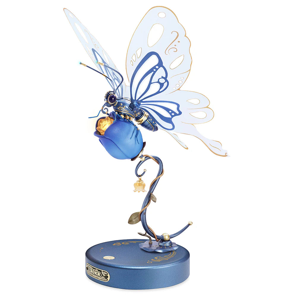 Puzzel 3D Vlinder en blauwe roos-2